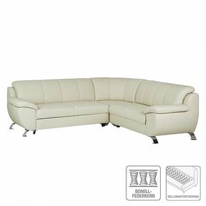 Ecksofa Barletta (mit Schlaffunktion) Kunstleder Creme - Ottomane davorstehend links