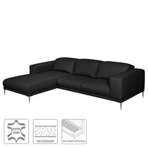 Ecksofa Beloha Echtleder Schwarz - Longchair davorstehend links