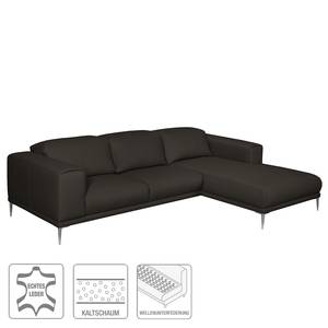 Ecksofa Beloha Echtleder Dunkelbraun - Longchair davorstehend rechts