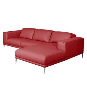 Canapé d'angle Beloha Cuir véritable Rouge - Méridienne courte à droite (vue de face)
