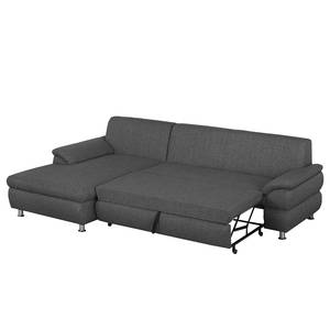 Ecksofa Belzoni Webstoff Anthrazit - Longchair davorstehend links - Schlaffunktion