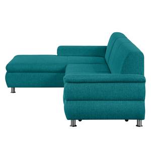 Ecksofa Belzoni Webstoff Petrol - Longchair davorstehend links - Keine Funktion