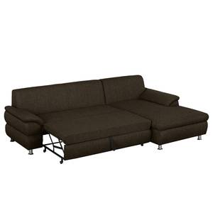 Ecksofa Belzoni Webstoff Bisonbraun - Longchair davorstehend rechts - Schlaffunktion