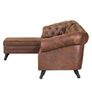 Hoekbank Benavente antiek leren look - Bruin - Longchair vooraanzicht links