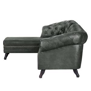 Hoekbank Benavente antiek leren look - Antraciet - Longchair vooraanzicht links