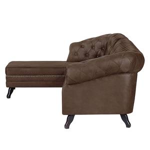 Hoekbank Benavente antiek leren look - Donkerbruin - Longchair vooraanzicht links