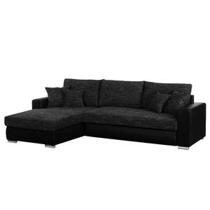 Ecksofa Berrings (mit Schlaffunktion) Kunstleder / Strukturstoff Schwarz - Longchair davorstehend links