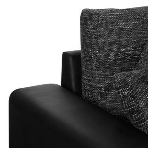 Canapé d'angle Berrings (convertible) Imitation cuir / Tissu structuré - Noir - Méridienne courte à gauche (vue de face)