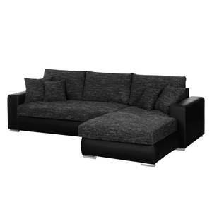 Ecksofa Berrings (mit Schlaffunktion) Kunstleder / Strukturstoff Schwarz - Longchair davorstehend rechts