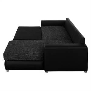 Divano angolare Berrings (anche letto) Similpelle / Tessuto strutturato nero - Longchair preimpostata a destra