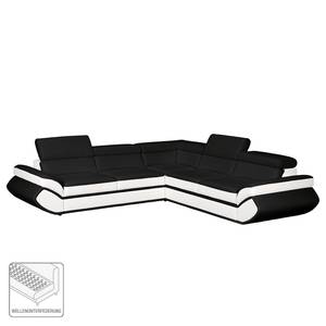 Canapé d'angle convertible Black Rock I Imitation cuir - Noir / Blanc - Fonction lit à gauche (vue de face)