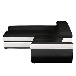 Canapé d'angle convertible Black Rock II Cuir synthétique - Noir / Blanc - Méridienne courte à gauche (vue de face)