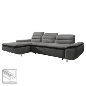 Ecksofa Bodega Bay I Strukturstoff/Kunstleder - Grau / Schwarz - Longchair davorstehend links - Kopfstütze verstellbar - Schlaffunktion