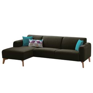 Ecksofa Bora II Webstoff Webstoff Saia: Schwarz-Braun - Longchair davorstehend links