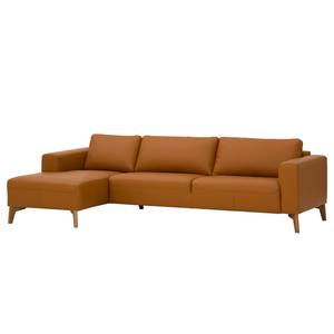 Ecksofa Bora Echtleder Echtleder Neka: Cognac - Longchair davorstehend links - Eiche