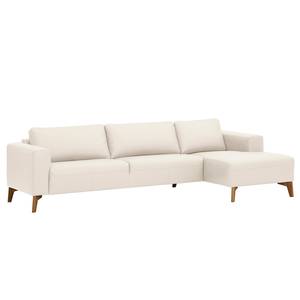 Ecksofa Bora Echtleder Echtleder Neka: Creme - Longchair davorstehend rechts - Eiche