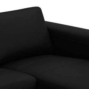 Ecksofa Bora Echtleder Echtleder Neka: Schwarz - Longchair davorstehend rechts - Eiche