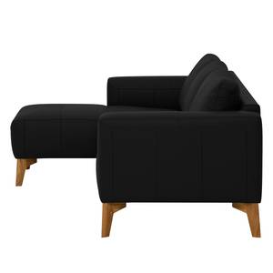 Ecksofa Bora Echtleder Echtleder Neka: Schwarz - Longchair davorstehend links - Eiche