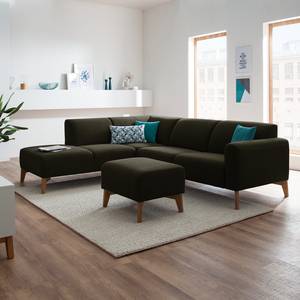 Ecksofa Bora II Webstoff Webstoff Saia: Schwarz-Braun - Ottomane davorstehend links