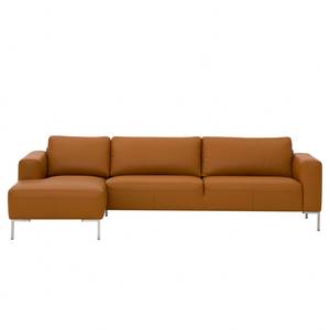 Ecksofa Bora Echtleder Echtleder Neka: Cognac - Longchair davorstehend links - Edelstahl