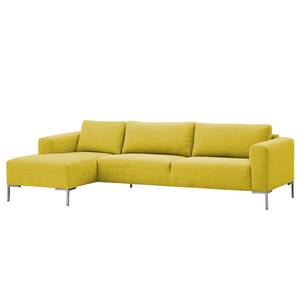 Ecksofa Bora Webstoff Webstoff Milan: Gelb - Longchair davorstehend links - Edelstahl