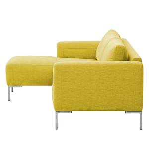 Ecksofa Bora Webstoff Webstoff Milan: Gelb - Longchair davorstehend links - Edelstahl