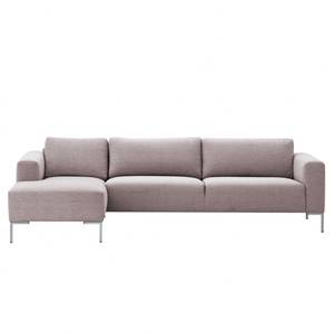 Ecksofa Bora Webstoff Webstoff Milan: Grau-Braun - Longchair davorstehend links - Edelstahl