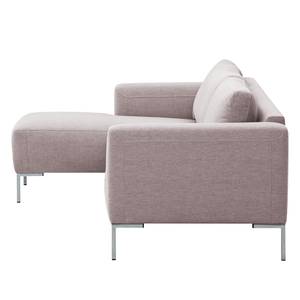 Ecksofa Bora Webstoff Webstoff Milan: Grau-Braun - Longchair davorstehend links - Edelstahl