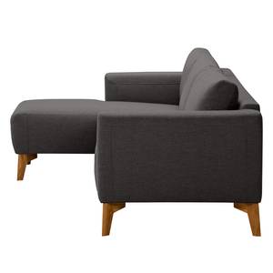 Ecksofa Bora Webstoff Webstoff Anda II: Anthrazit - Longchair davorstehend links - Eiche