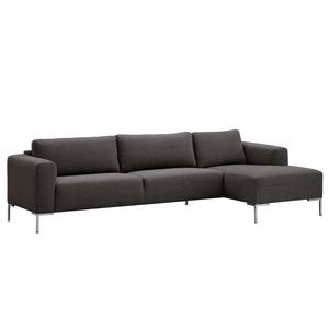 Ecksofa Bora Webstoff Webstoff Anda II: Anthrazit - Longchair davorstehend rechts - Edelstahl