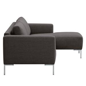 Ecksofa Bora Webstoff Webstoff Anda II: Anthrazit - Longchair davorstehend rechts - Edelstahl