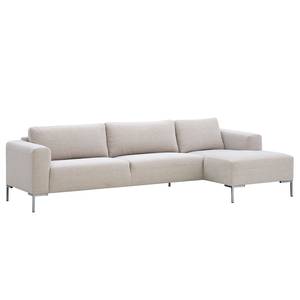 Ecksofa Bora Webstoff Webstoff Saia: Beige - Longchair davorstehend rechts - Edelstahl