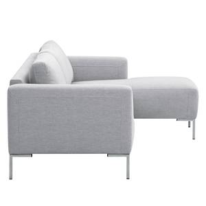 Ecksofa Bora Webstoff Webstoff Saia: Hellgrau - Longchair davorstehend rechts - Edelstahl