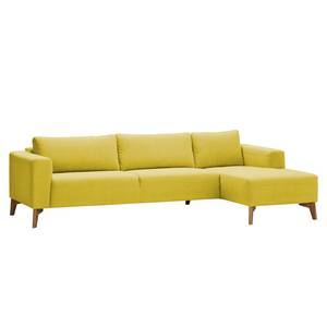 Ecksofa Bora Webstoff Webstoff Milan: Gelb - Longchair davorstehend rechts - Eiche