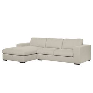 Ecksofa Boston (mit Schlaffunktion) Webstoff - Stoff Dara: Creme - Longchair davorstehend links