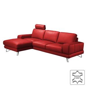 Ecksofa Bradley Echtleder Kaminrot - Longchair davorstehend links - Karminrot