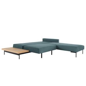 Ecksofa Bragi mit Tisch Webstoff (mit Schlaffunktion) - Stoff Soft: Indigo