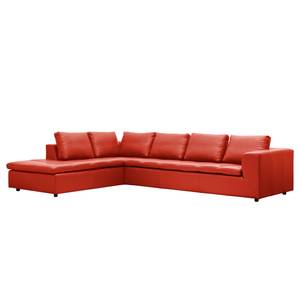 Hoekbank Brooklyn IV echt leer Echt leer Neka: Rood - Breedte: 312 cm - Ottomaan vooraanzicht links