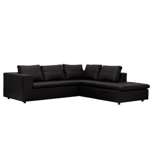 Ecksofa Brooklyn IV Echtleder Echtleder Neka: Schwarz - Breite: 247 cm - Ottomane davorstehend rechts