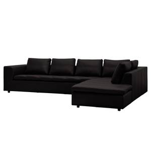 Ecksofa Brooklyn IV Echtleder Echtleder Neka: Schwarz - Breite: 312 cm - Ottomane davorstehend rechts