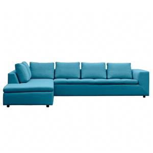 Hoekbank Brooklyn IV geweven stof Geweven stof Anda II: Turquoise - Breedte: 312 cm - Ottomaan vooraanzicht links