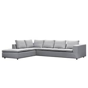 Hoekbank Brooklyn IV geweven stof Geweven stof Saia: Lichtgrijs - Breedte: 312 cm - Ottomaan vooraanzicht links