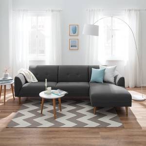 Ecksofa Cala I Strukturstoff Webstoff Osta: Anthrazit - Longchair davorstehend rechts - Beige