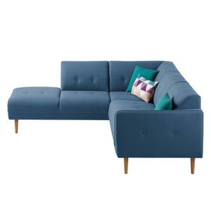 Ecksofa Cala II Strukturstoff Webstoff Osta: Dunkelblau - Ottomane davorstehend links - Beige