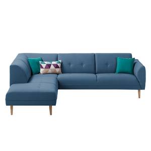 Ecksofa Cala II Strukturstoff Webstoff Osta: Dunkelblau - Ottomane davorstehend links - Beige