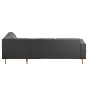 Ecksofa Cala II Strukturstoff Webstoff Osta: Anthrazit - Ottomane davorstehend rechts - Beige