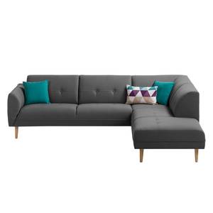 Ecksofa Cala II Strukturstoff Webstoff Osta: Anthrazit - Ottomane davorstehend rechts - Beige