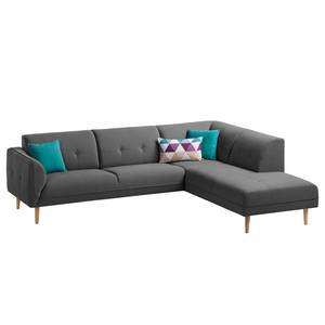 Ecksofa Cala II Strukturstoff Webstoff Osta: Anthrazit - Ottomane davorstehend rechts - Beige