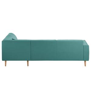 Ecksofa Cala II Strukturstoff Webstoff Osta: Petrol - Ottomane davorstehend rechts - Beige