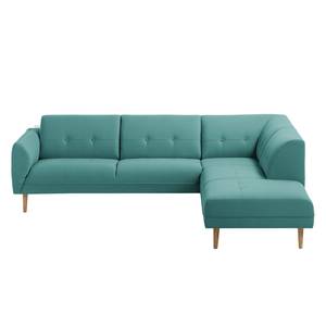 Ecksofa Cala II Strukturstoff Webstoff Osta: Petrol - Ottomane davorstehend rechts - Beige